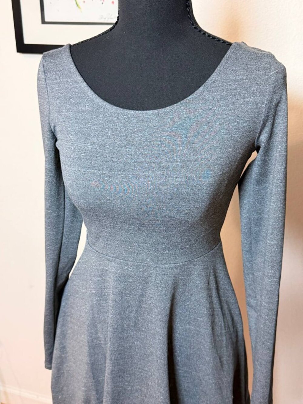 Divided H&M Grey Skater Dress Long Sleeve Fit Flare Scoop Neck Sz S - Picture 2 of 5